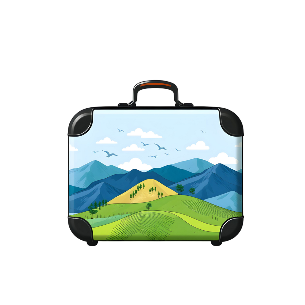 A suitcase with a landscape scene on it png