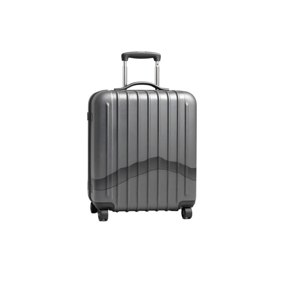 A gray suitcase with wheels on a black background png