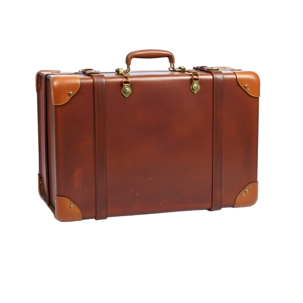 A brown suitcase with handles on a black background png
