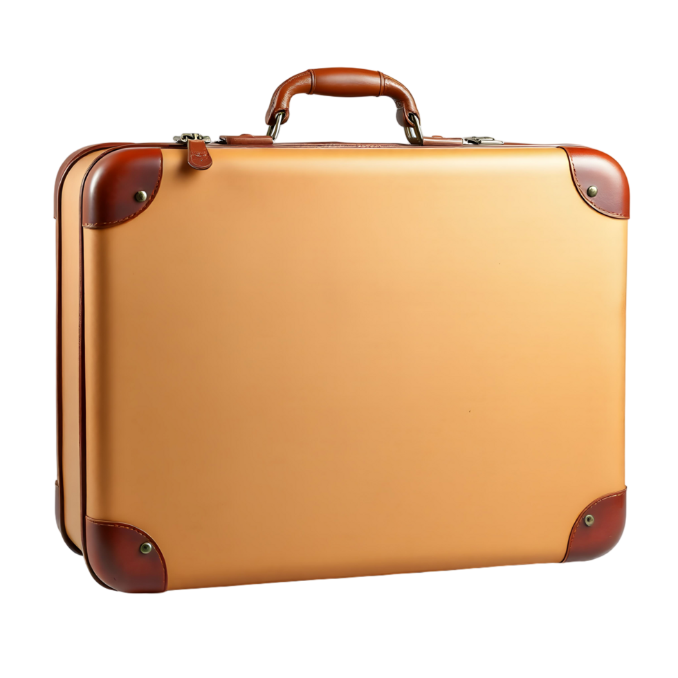 A tan suitcase with leather handles png