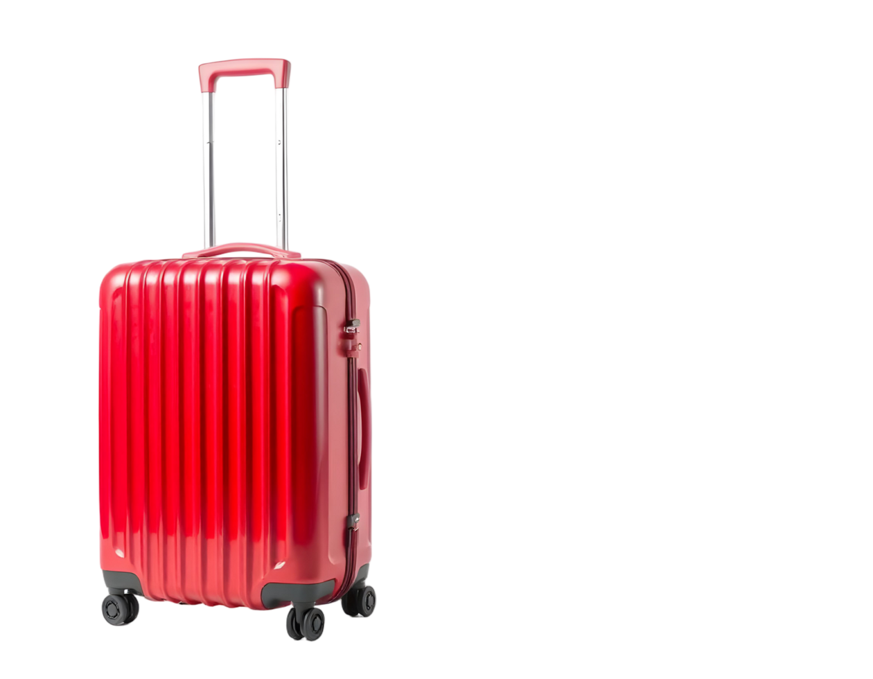 A red suitcase with wheels on a black background png
