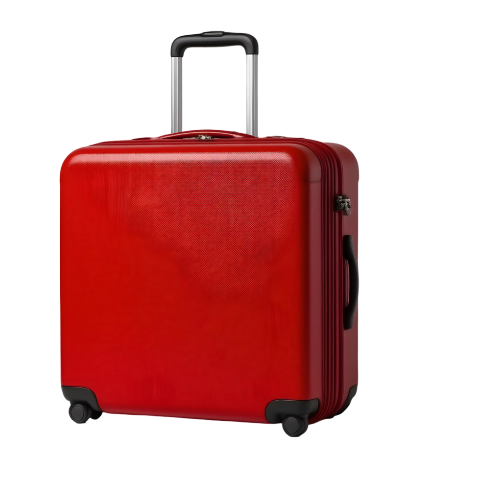 A red suitcase with wheels on a black background png