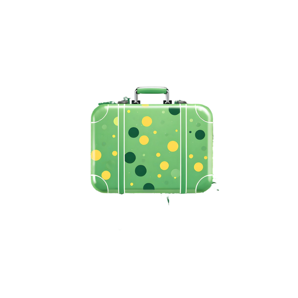 A green suitcase with yellow dots on it png