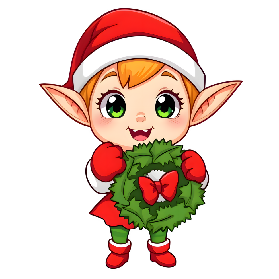 Cartoon Christmas Elf Holding A Wreath png