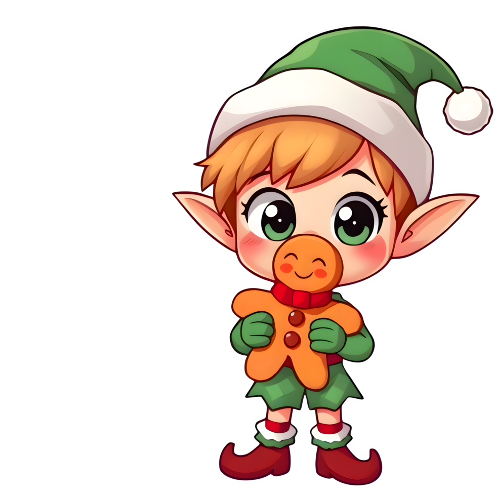 Cartoon Christmas Elf Holding A Gingerbread Man png