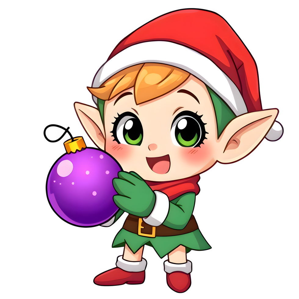 Cartoon Elf With A Purple Christmas Bauble png