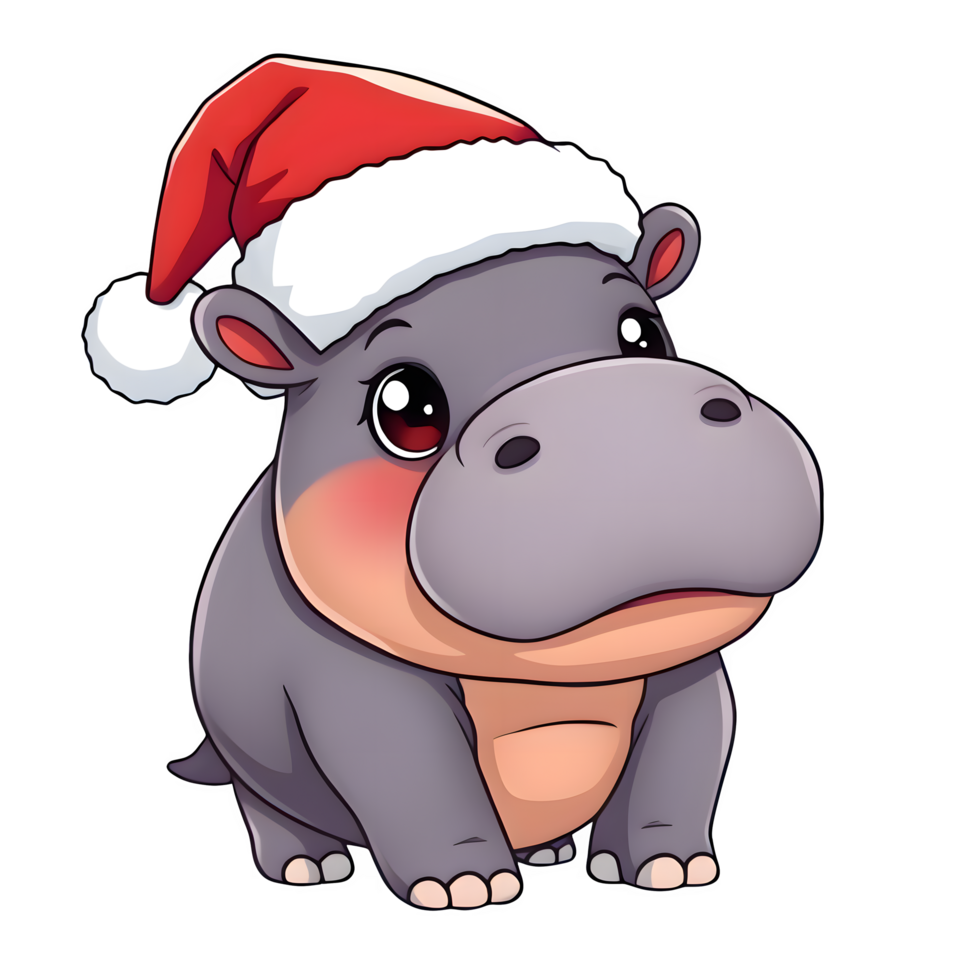 Cartoon Hippopotamus In A Santa Hat png