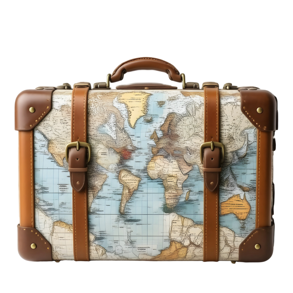 A suitcase with a map on it png