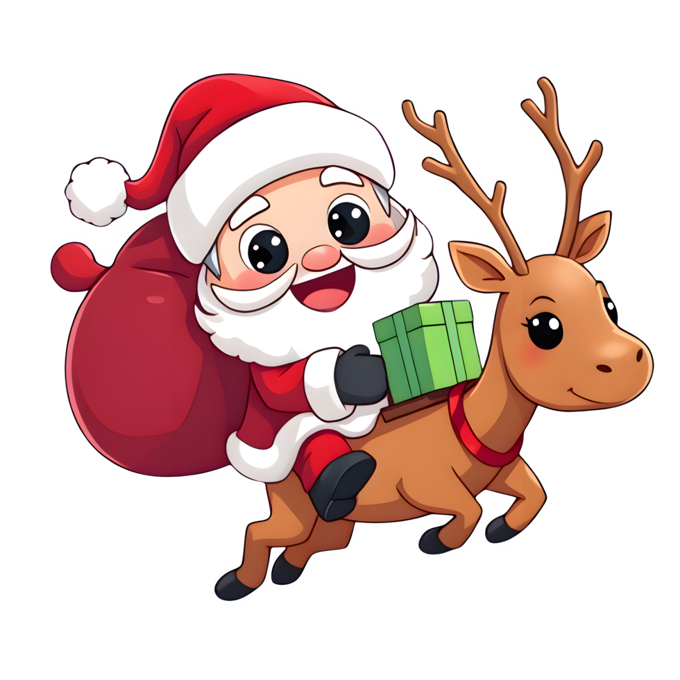 Cartoon Santa Claus Riding A Flying Reindeer png