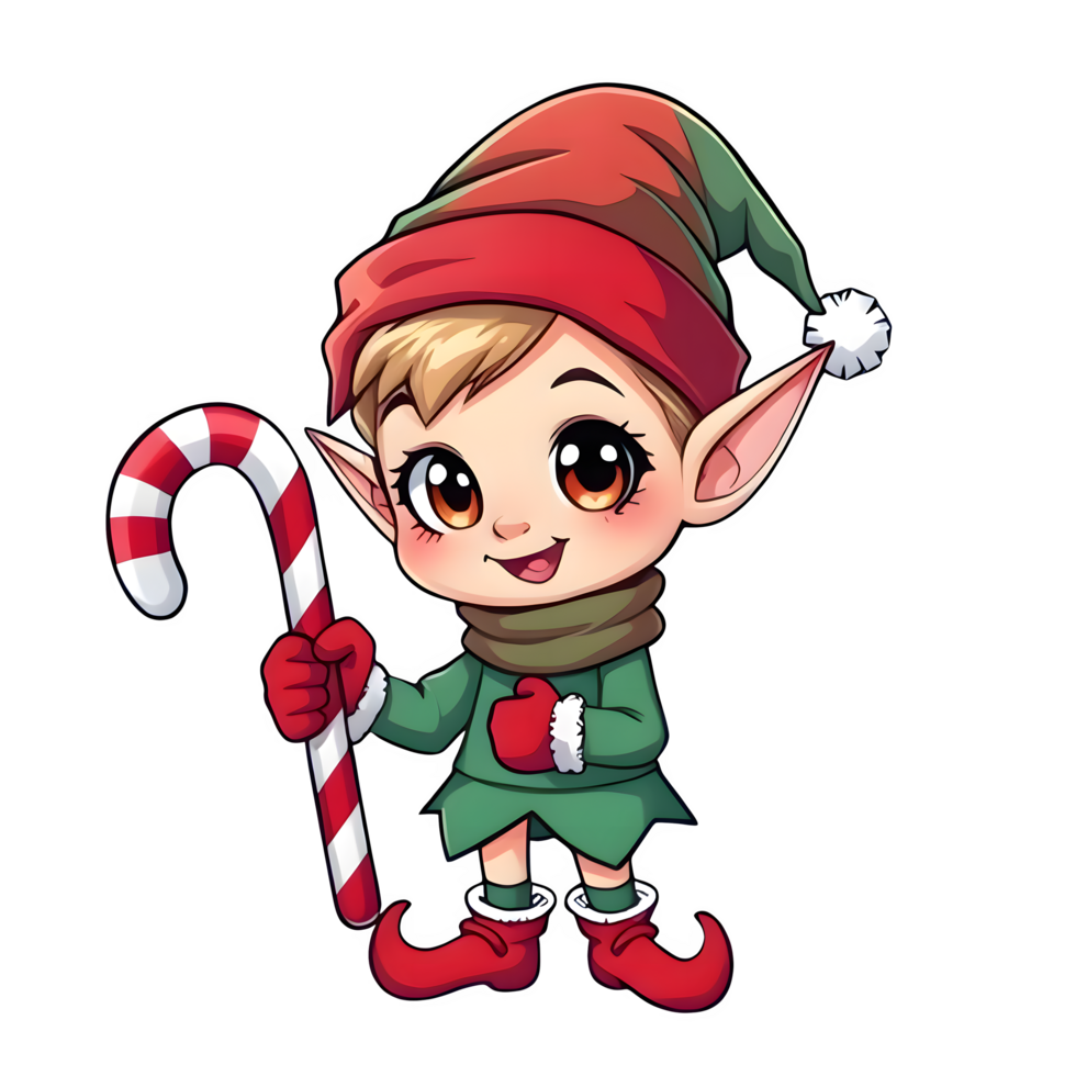 Cartoon Christmas Elf Holding A Candy Cane png