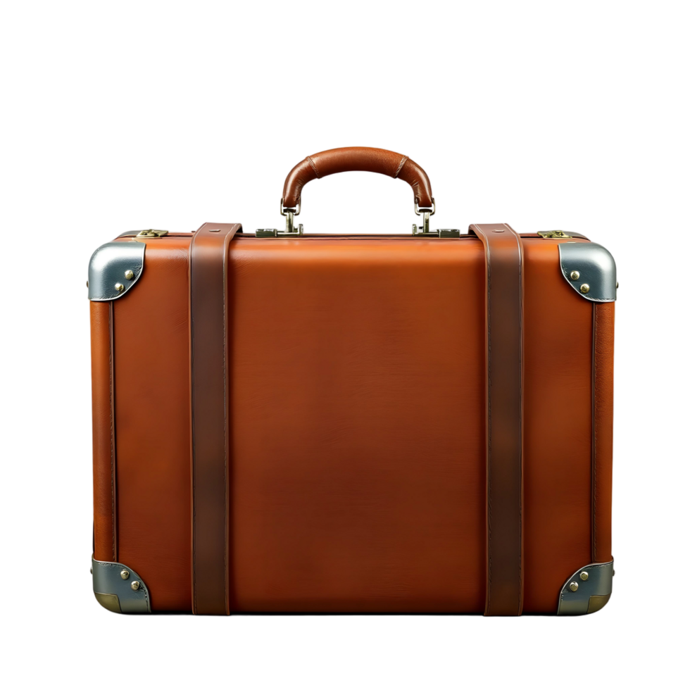 A brown suitcase with handles on a black background png