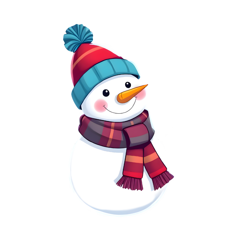 Cartoon Smiling Snowman With Colorful Hat And Scarf png