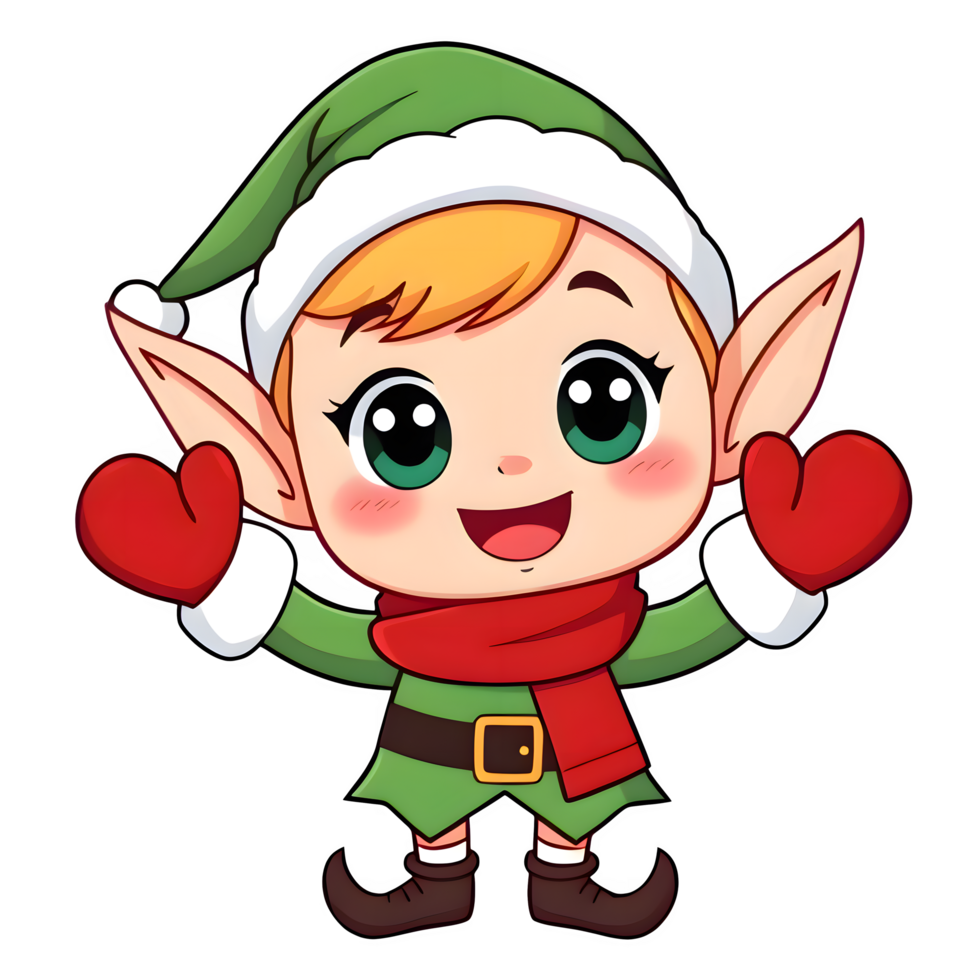 Cartoon Christmas Elf With Red Mittens And Scarf png