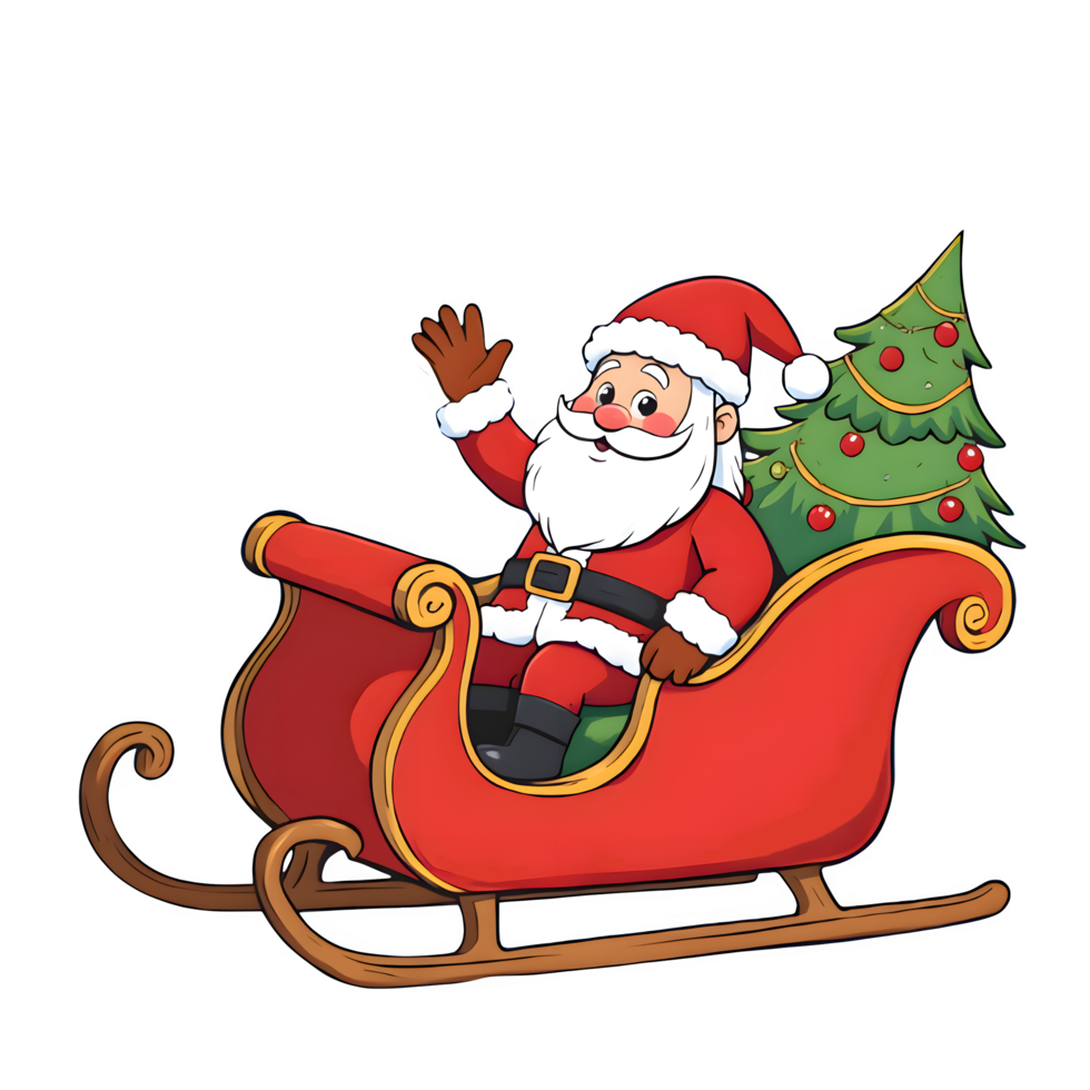 Cartoon Santa Claus Inside A Sleigh Waving png