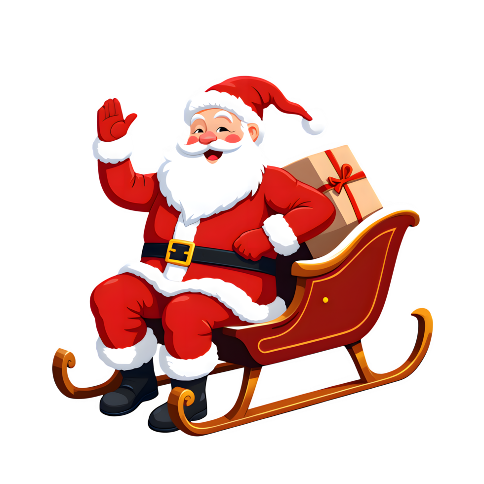 Cartoon Santa Claus Sitting On A Sleigh Waving png
