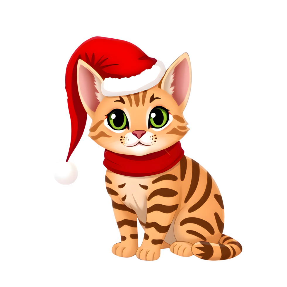 Cartoon Ginger Cat With Stripes In Santa Hat png