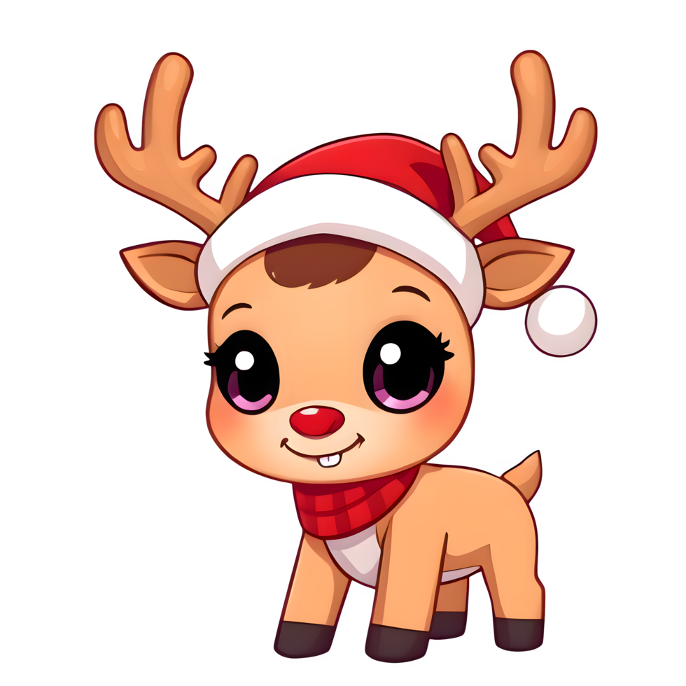 Cartoon Christmas Reindeer With Buck Teeth In Santa Hat png
