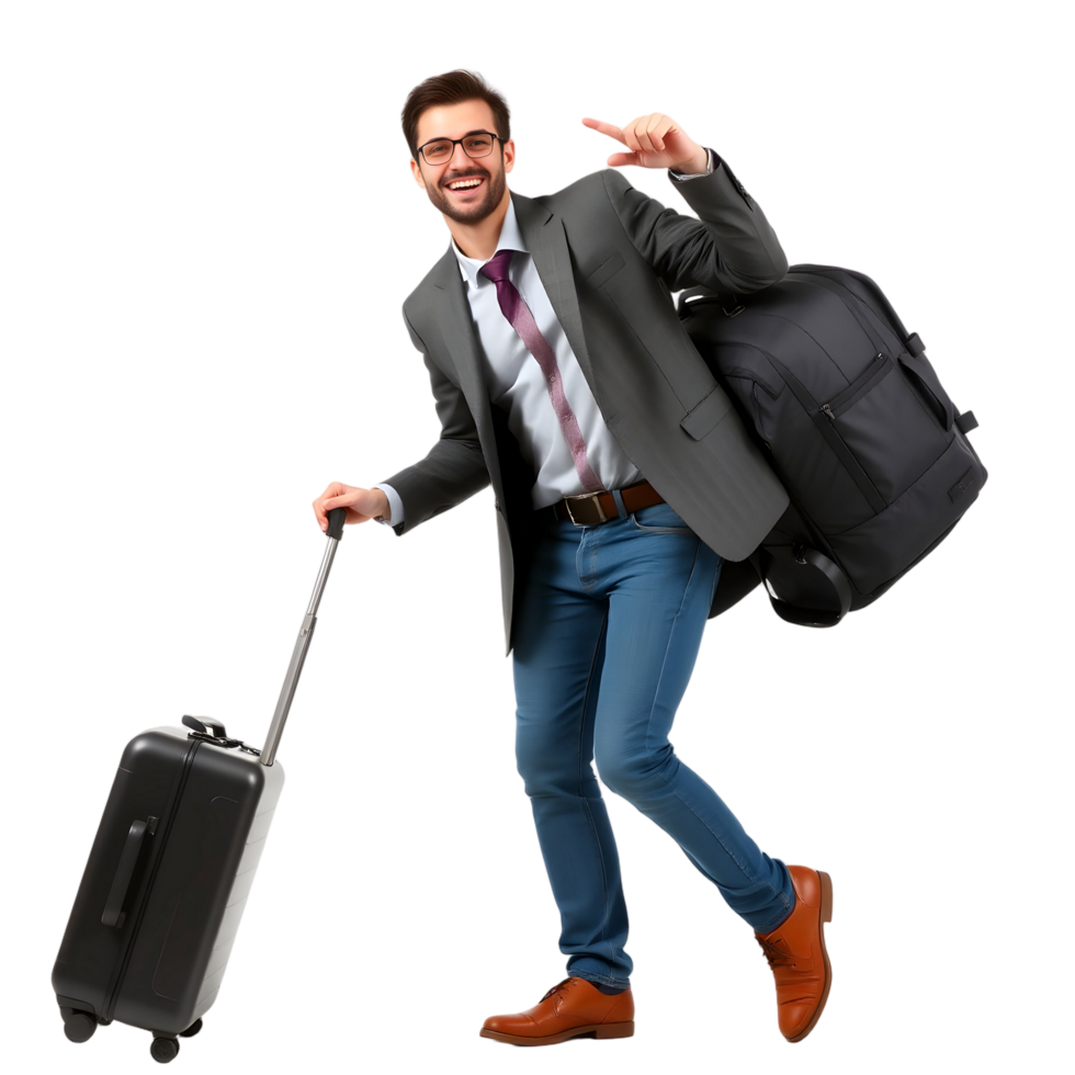 A man in a suit and tie holding a suitcase png