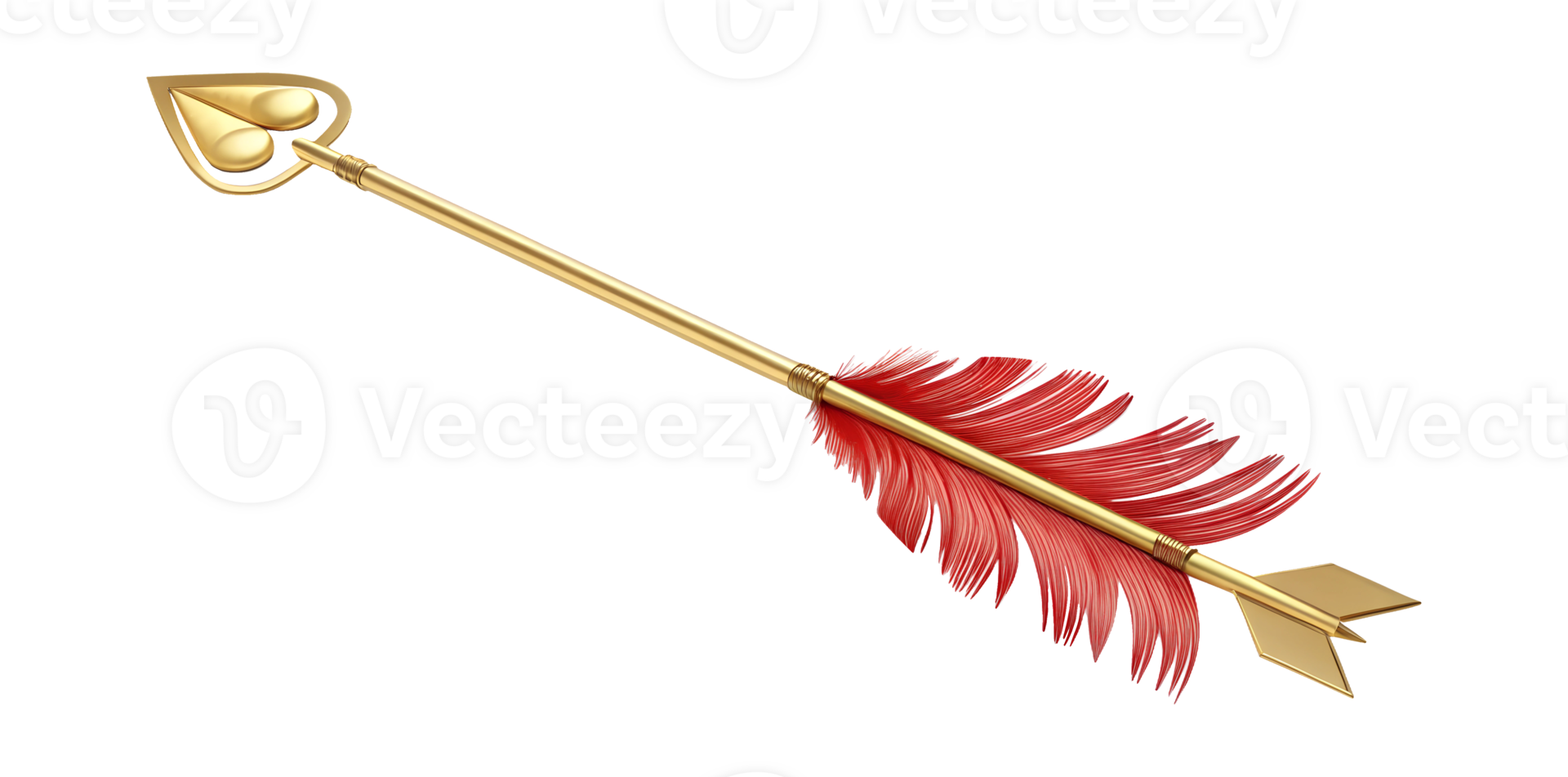 Heart tipped arrow with red feathers transparent png