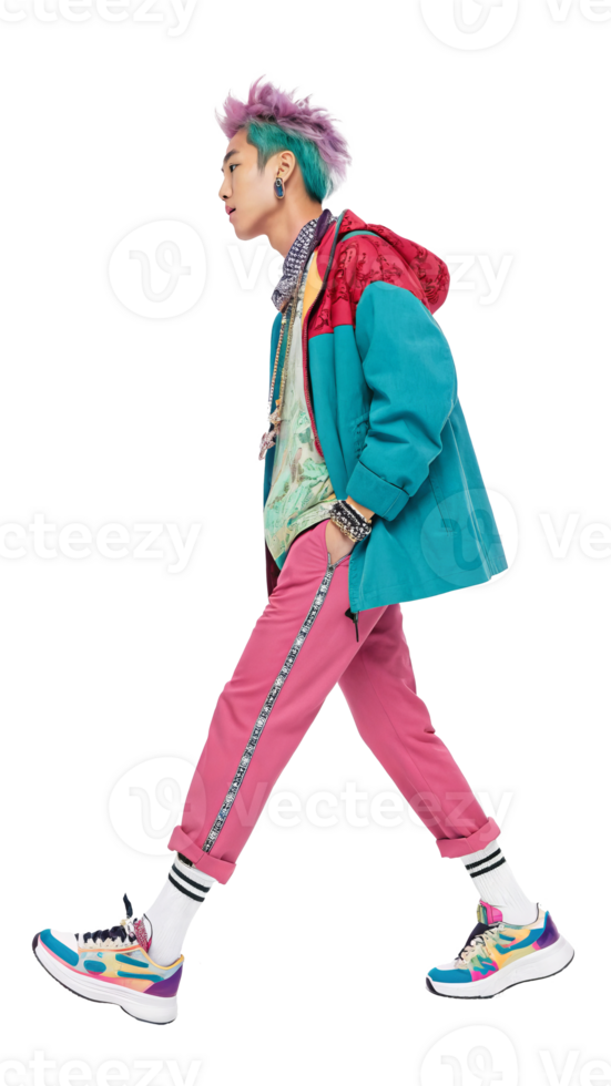 Trendy model in colorful street fashion on transparent background png