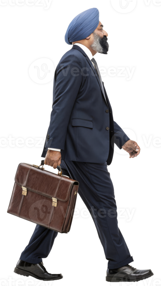 Businessman in suit with briefcase on transparent background png