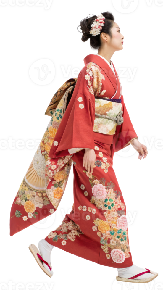 Kimono fashion show at cultural event on transparent background png