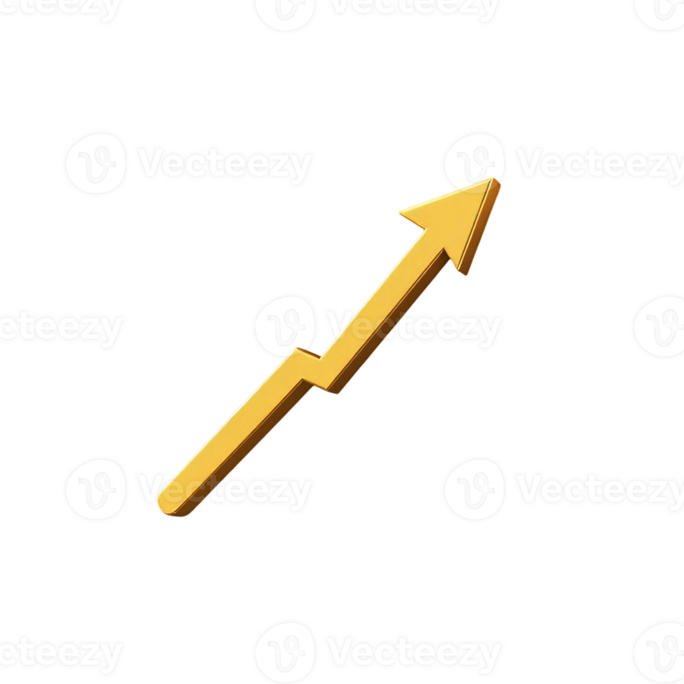 A sleek golden arrow pointing upward, representing a dynamic growth trend, often used in business and financial contexts. png