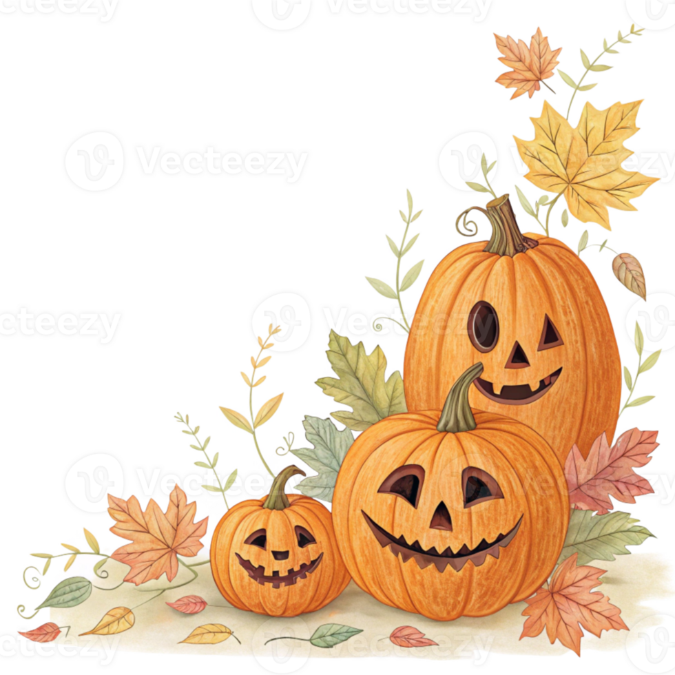 Whimsical Pumpkin Arrangement with Colorful Leaves png