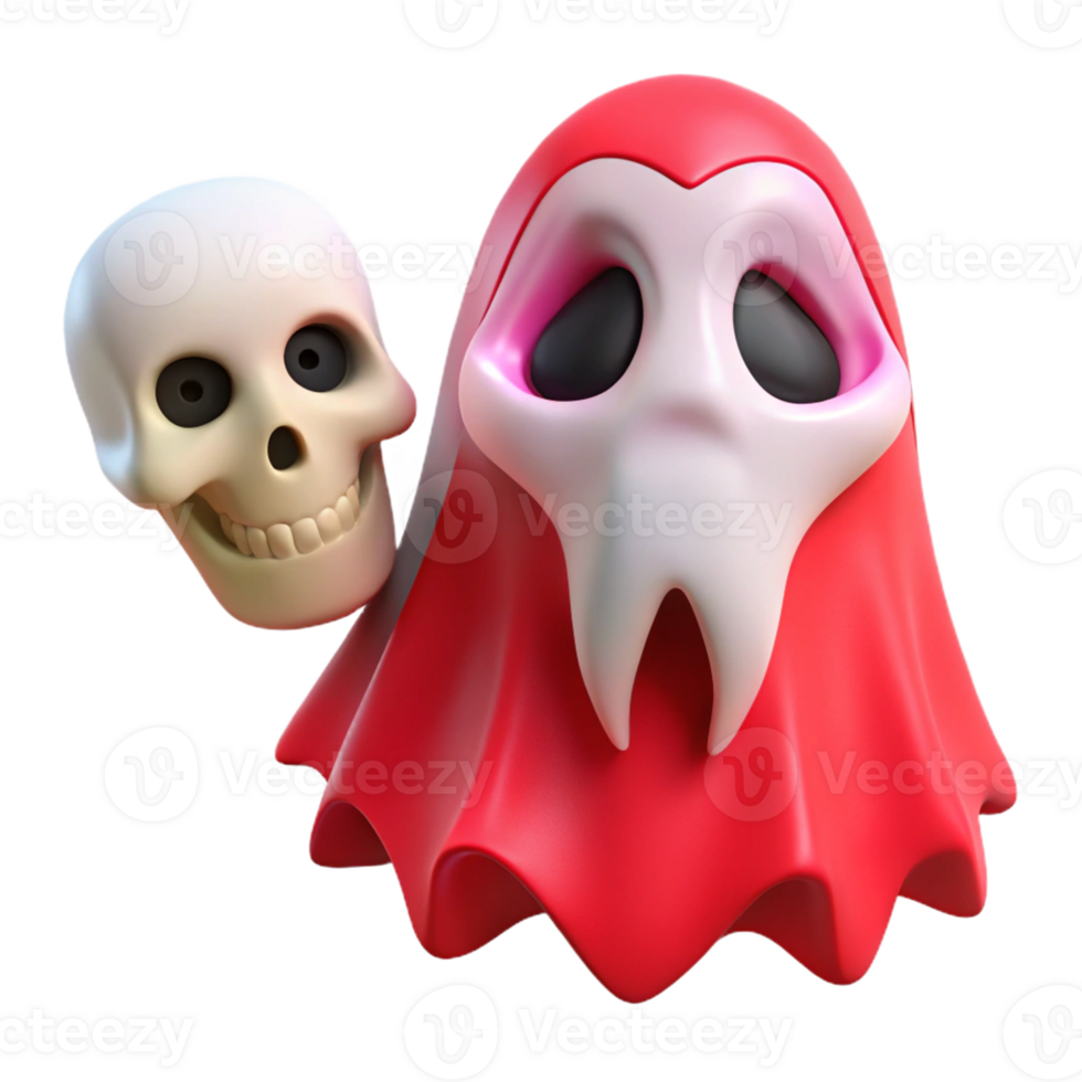 Cheerful Ghost with Playful Skull png