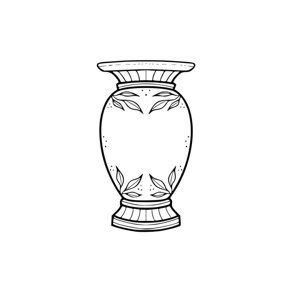 A drawing of a vase with leaves on it vector