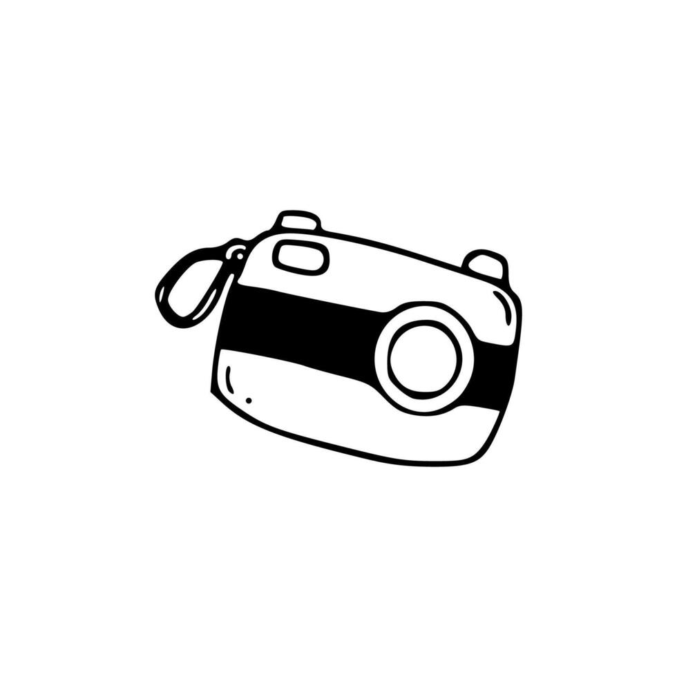 A black and white drawing of a camera vector