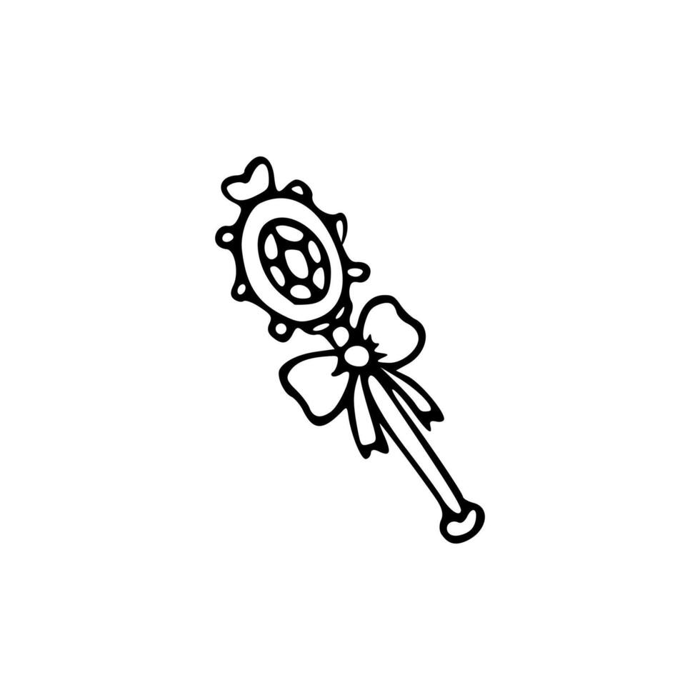 A drawing of a small toy with a bow on it vector