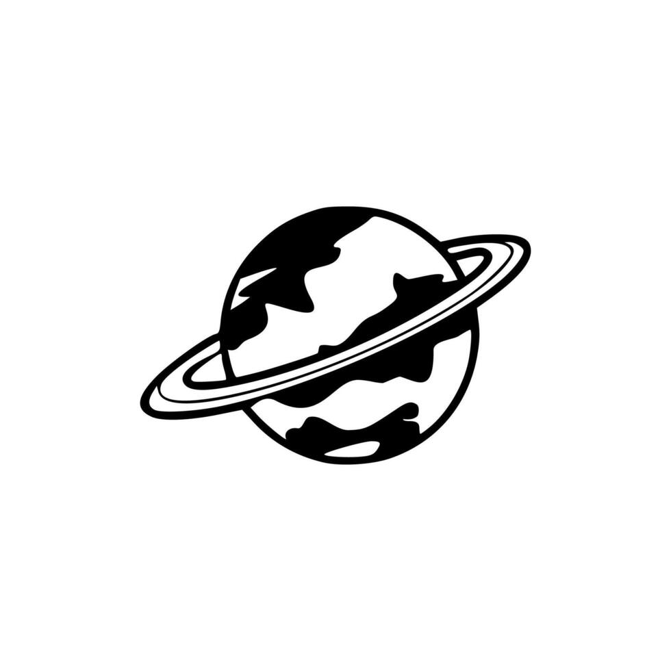 A black and white logo of saturn vector