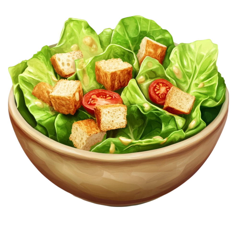 Croutons and Lettuce Salad in a Bowl with Fresh Vegetables png