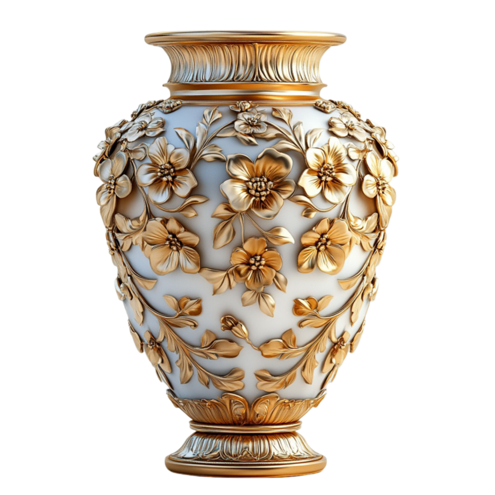 Decorative Vase with Black and Gold Flowers Transparent Background png