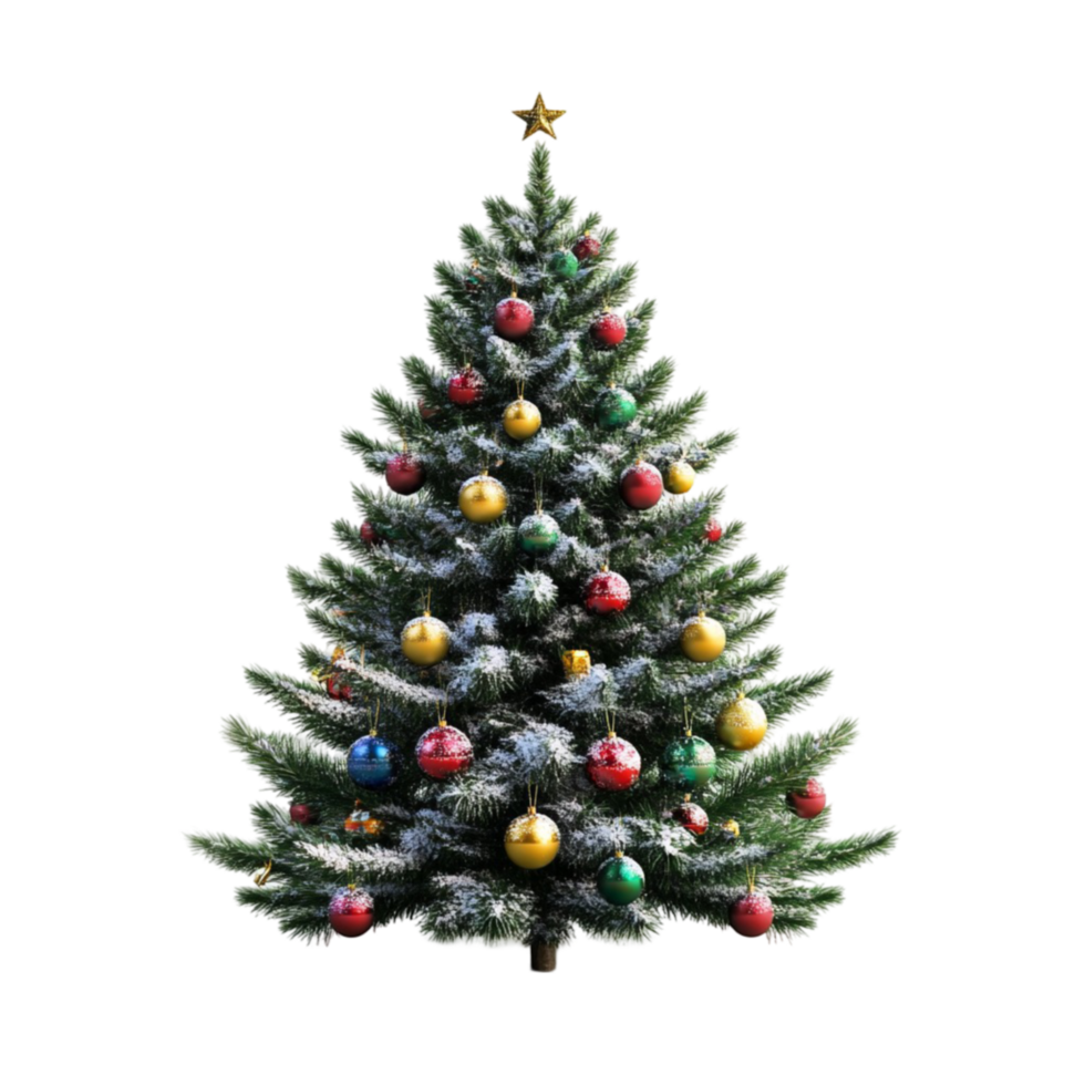 Beautiful Christmas Tree with Colorful Baubles on Transparent Background png