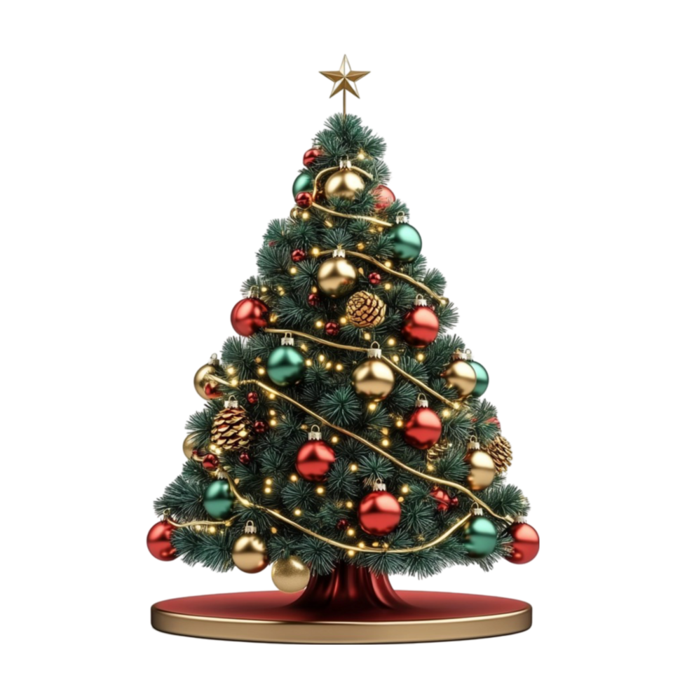 Christmas Tree with Glittering Ornaments on a Transparent Background png