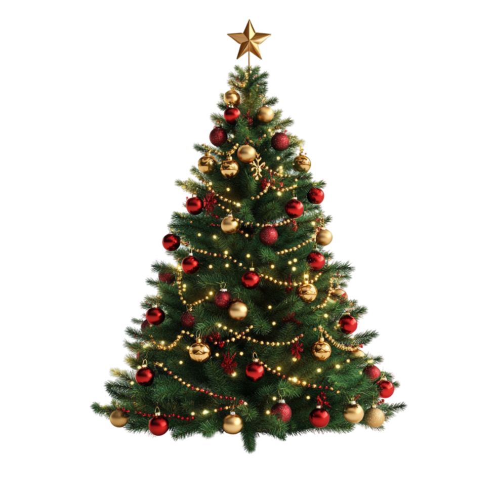 Beautiful Christmas Tree with Colorful Baubles on Transparent Background png