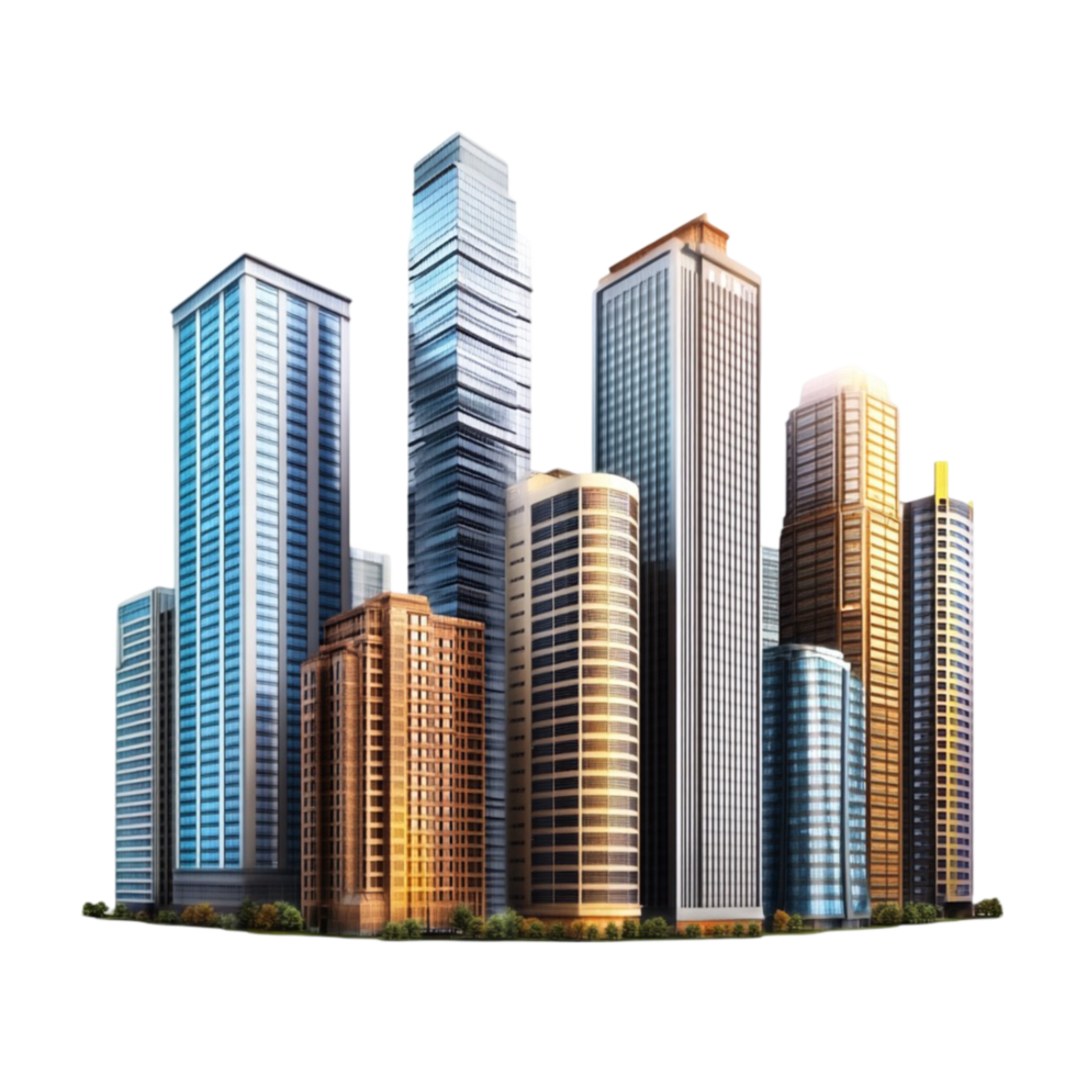 cityscape with skyscrapers on transparent background png