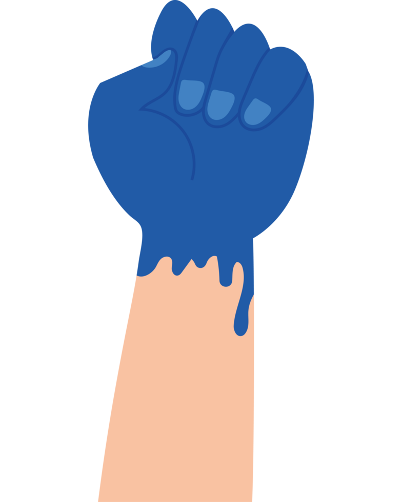 A hand fist with blue paint on it png