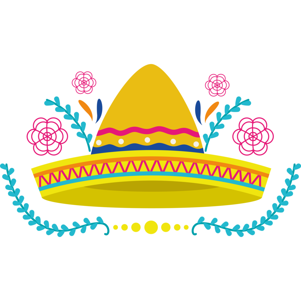 mexican sombrero and flowers icon png