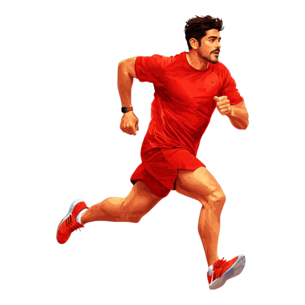 Athlete in Red Sportswear Sprinting png