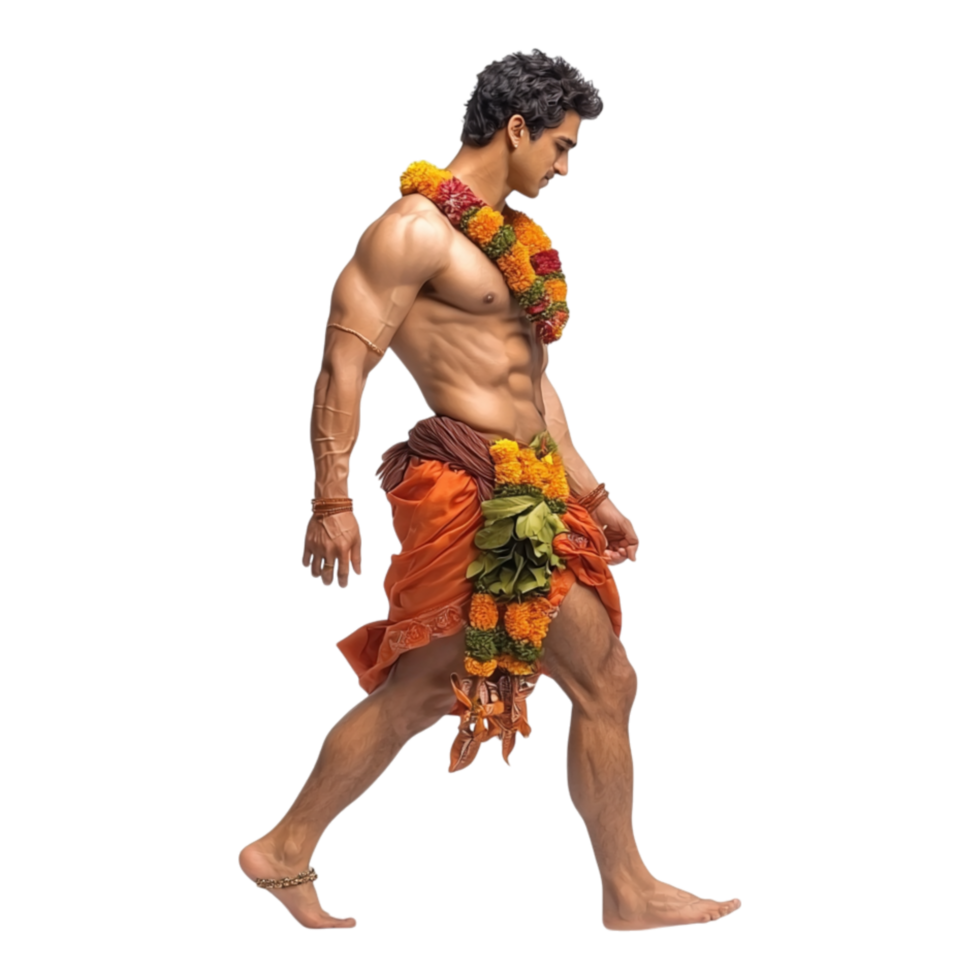 Male Model Walking in Traditional Indian Attire with Floral Garlands png