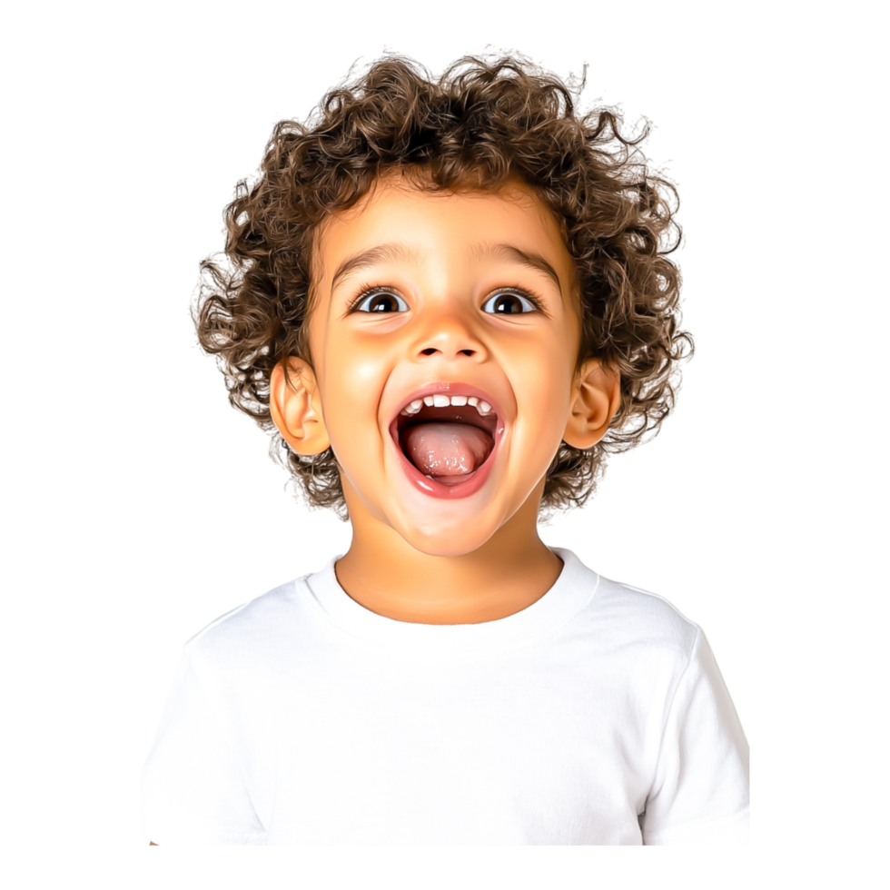 Joyful child laughing with curly hair png