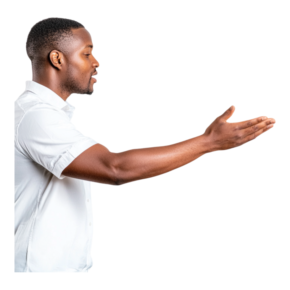 Young Man Extending Hand for Greeting or Invitation Gesture png