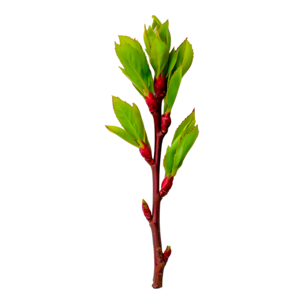 Fresh Green Plant Sprout with New Leaves and Buds on Branch png