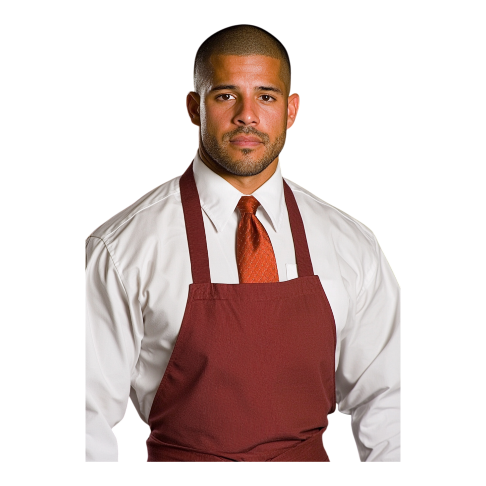 Professional Male Chef Wearing Apron with Serious Expression png