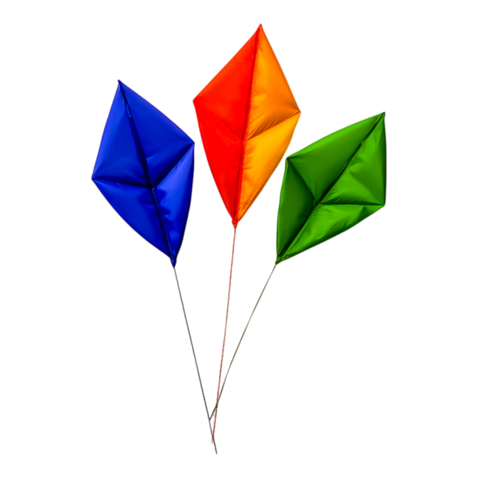 Colorful Geometric Kites Floating in the Bright Blue Sky png