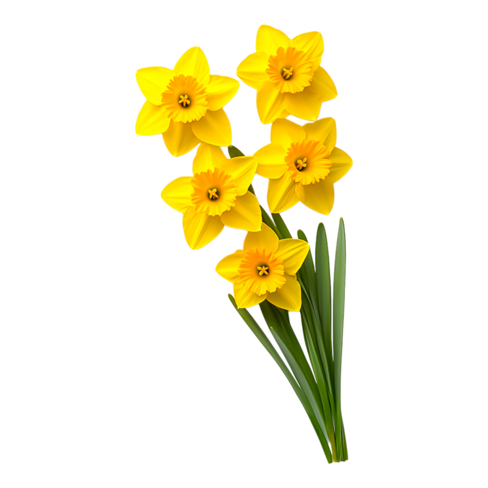 Bright and Cheerful Yellow Daffodils with Green Leaves on Display png