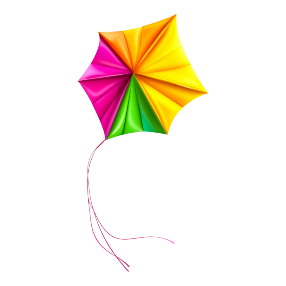 Colorful vibrant kite soaring high in a bright blue sky png